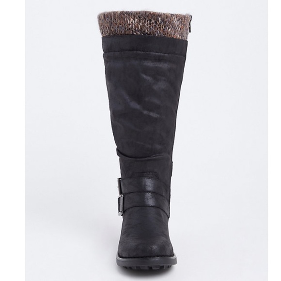 Torrid Boots NWT Black Sweater Trimmed Knee High Slouch Boot 7W - Picture 5 of 13